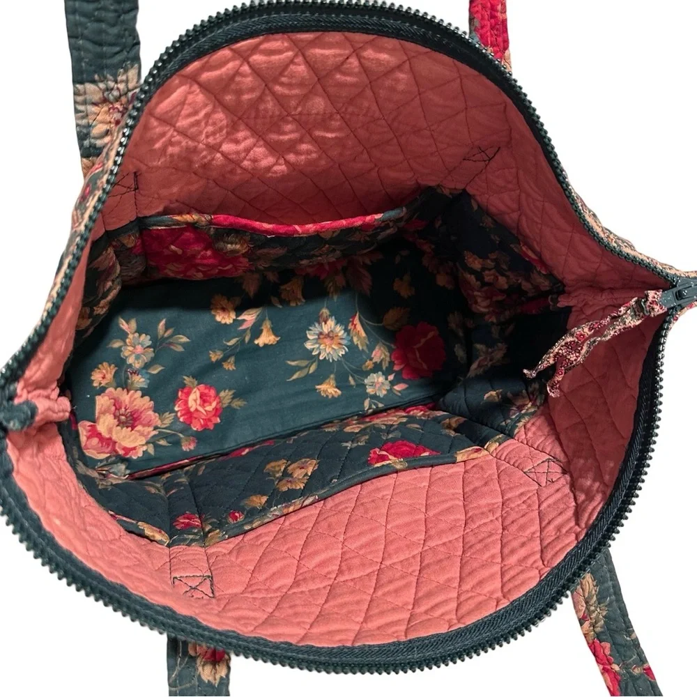 80s Vintage Vera Bradley Greenbriar Red Roses Quilted Floral Tote Shoulder Bag